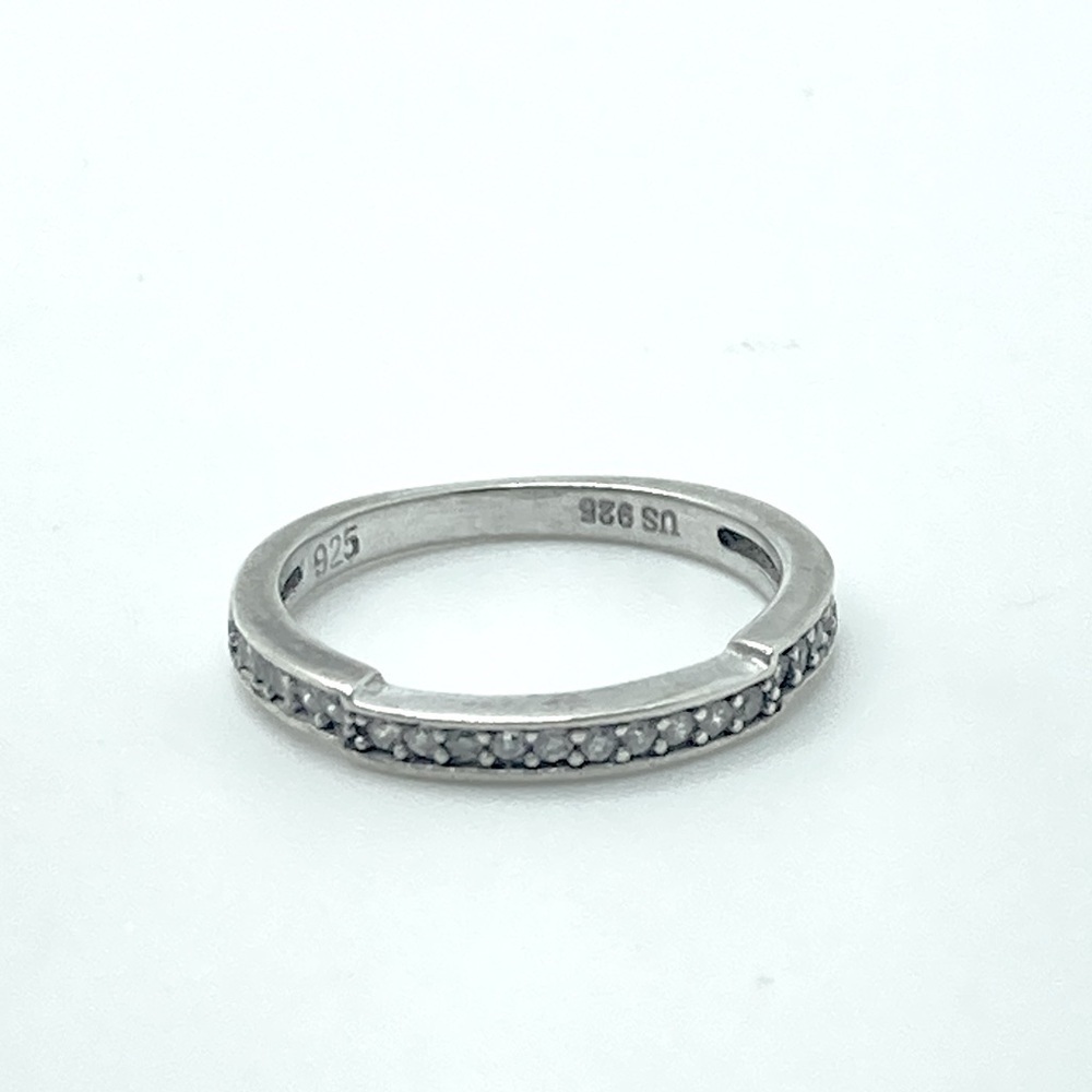 VTG Sterling Silver & Cz Ridged Edge Simple Band Stacker Ring Sz 5